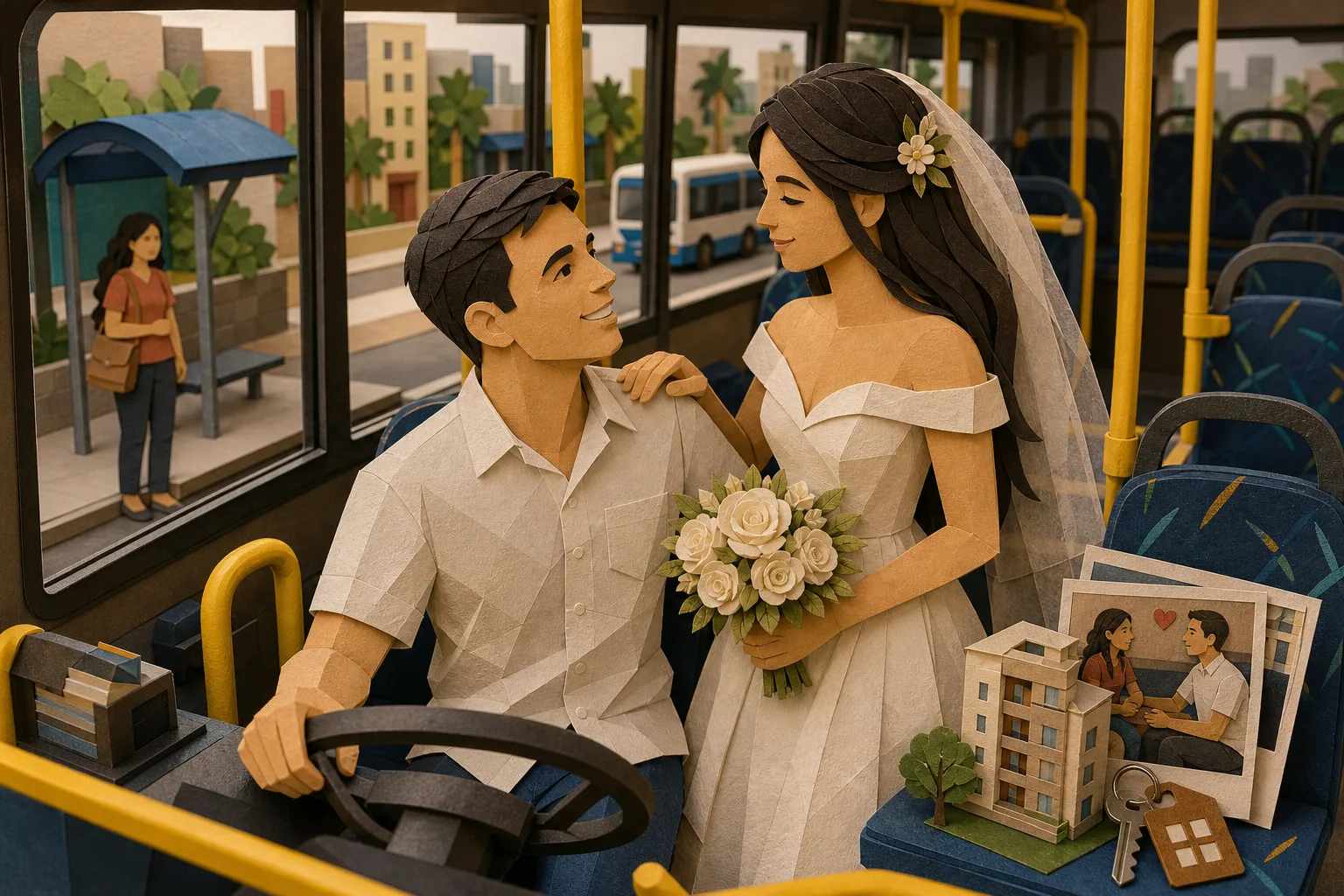 Noivos da Paraíba fazem fotos de casamento em ônibus onde se conheceram
