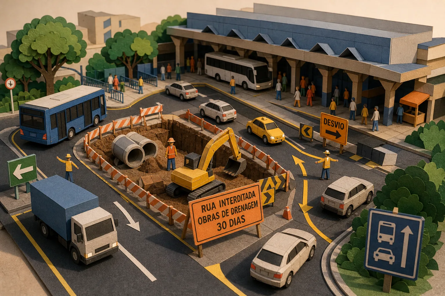Obras de drenagem bloqueiam rua perto da rodoviária de Taubaté por 30 dias