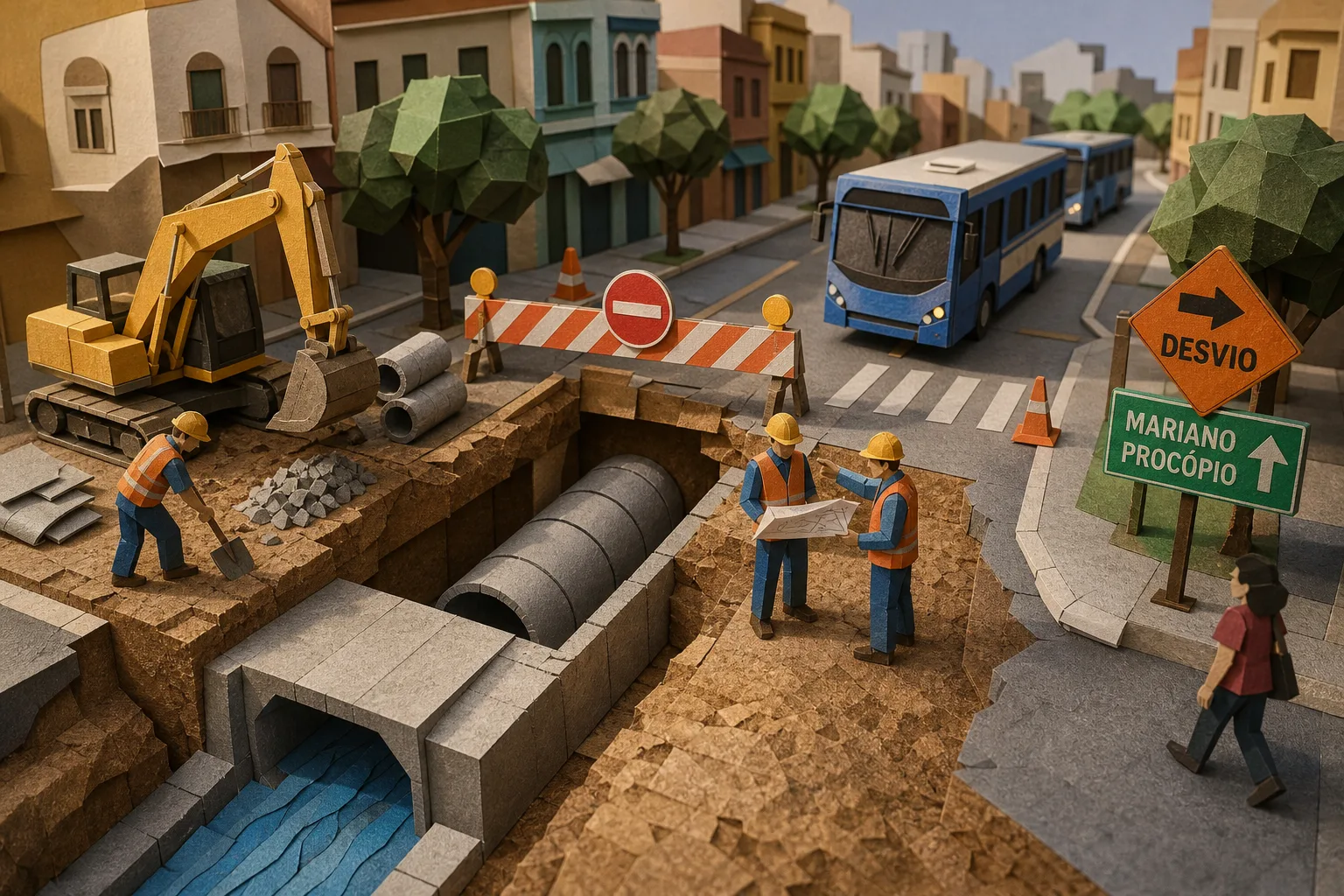 Obras de macrodrenagem bloqueiam trecho da Avenida Brasil em Juiz de Fora