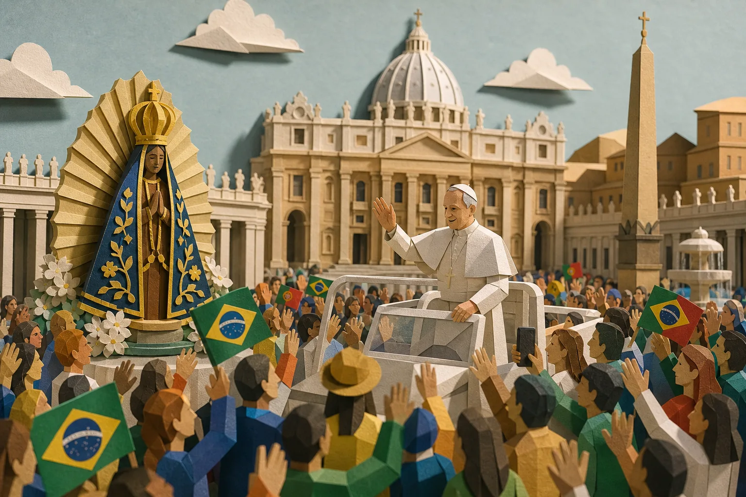 Papa Leão XIV homenageia a padroeira do Brasil durante encontro na Praça São Pedro