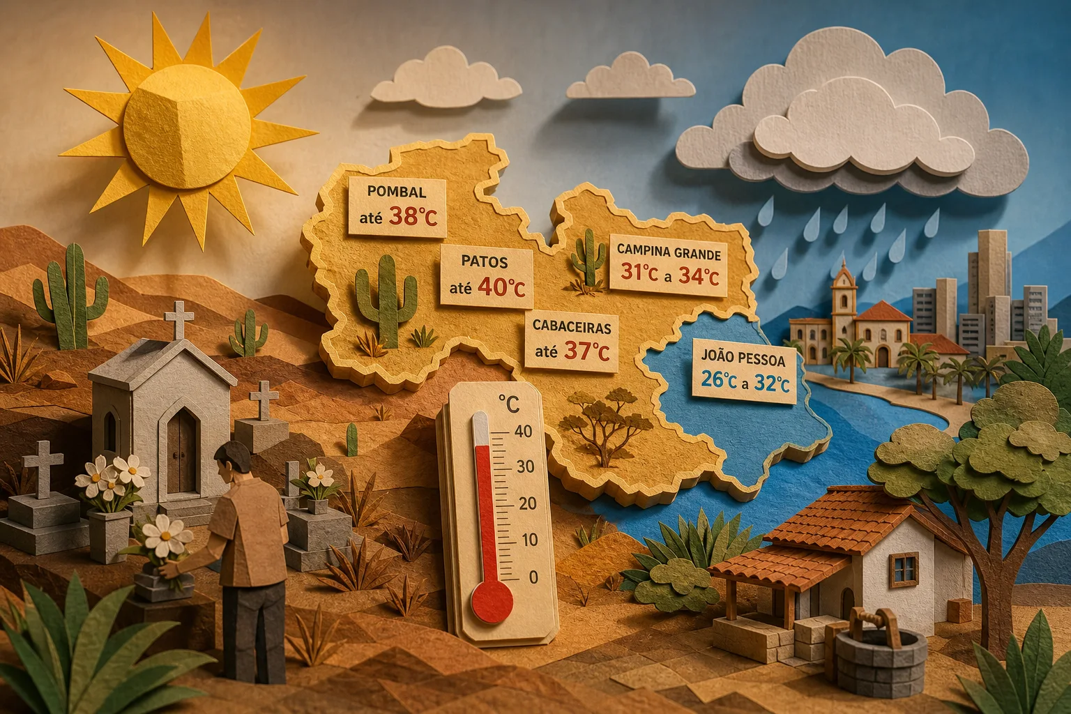 Paraíba terá fim de semana de calor intenso com máximas atingindo até 40°C no Sertão