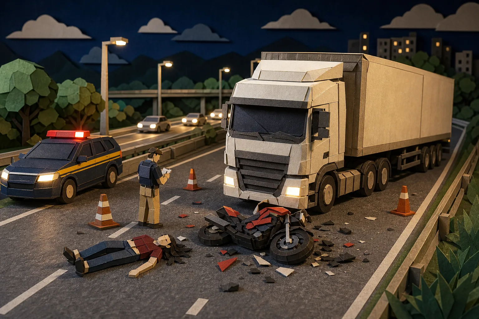 Passageira de moto morre atingida por carreta após queda na Rodovia Presidente Dutra
