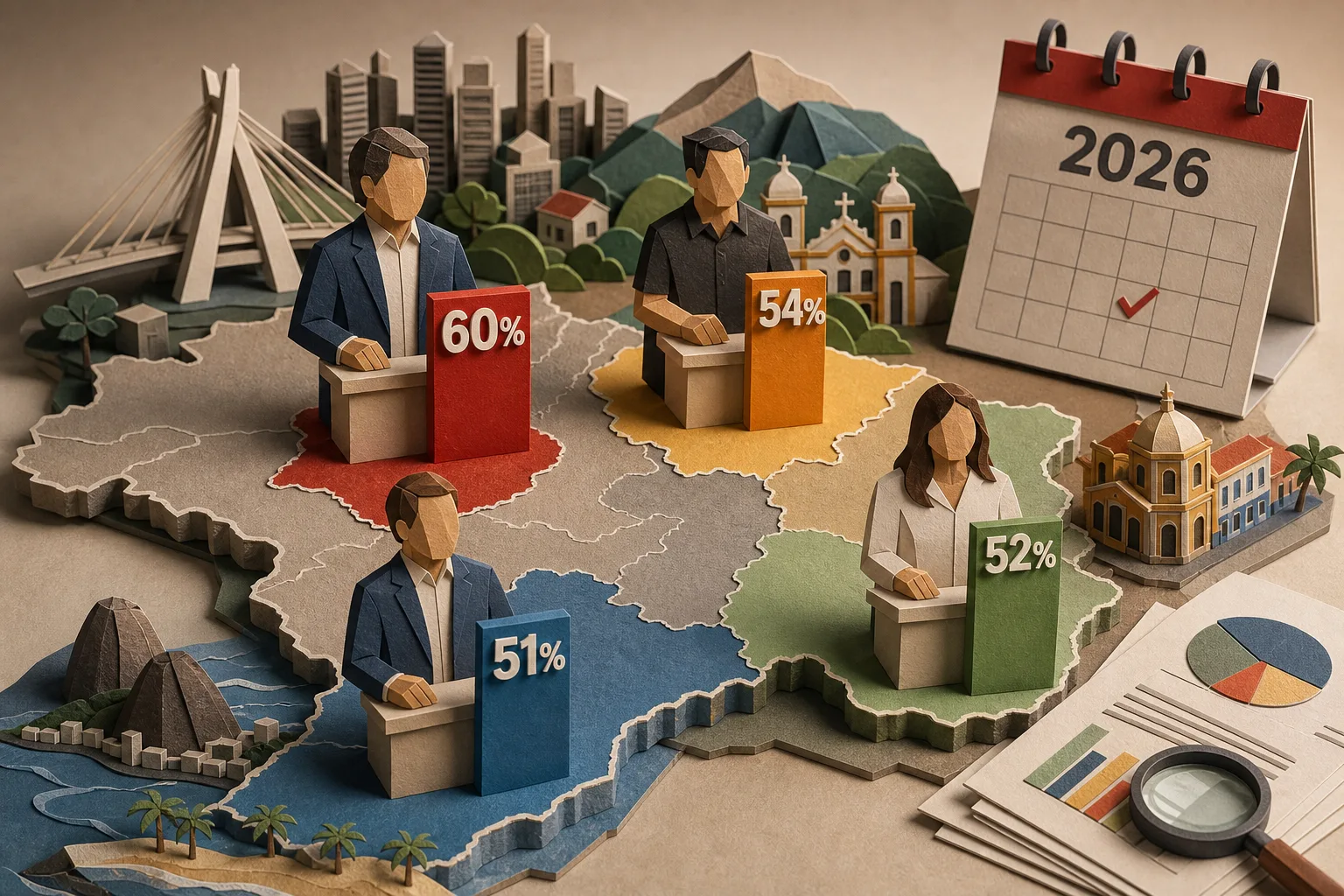 Pesquisas indicam líderes estaduais na véspera do primeiro turno de 2026
