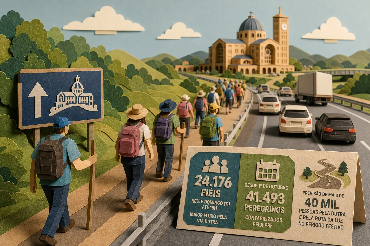 Pico de peregrinos a caminho de Aparecida mobiliza mais de 24 mil fiéis neste domingo