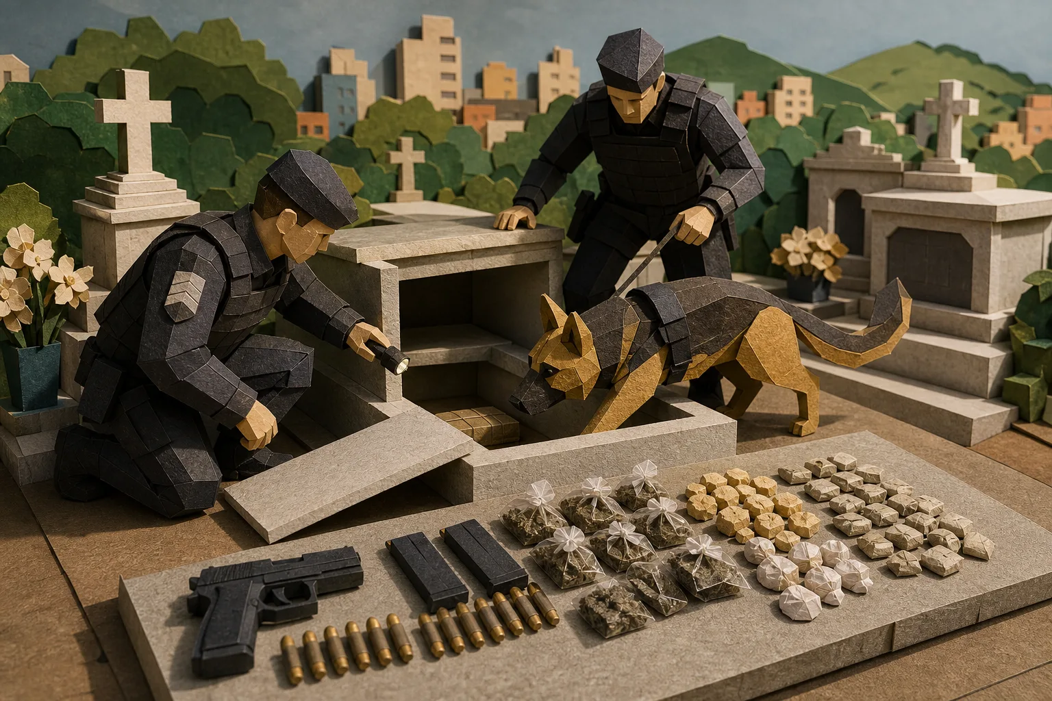 PM apreende arma e entorpecentes escondidos em cemitério no bairro Santo Antônio