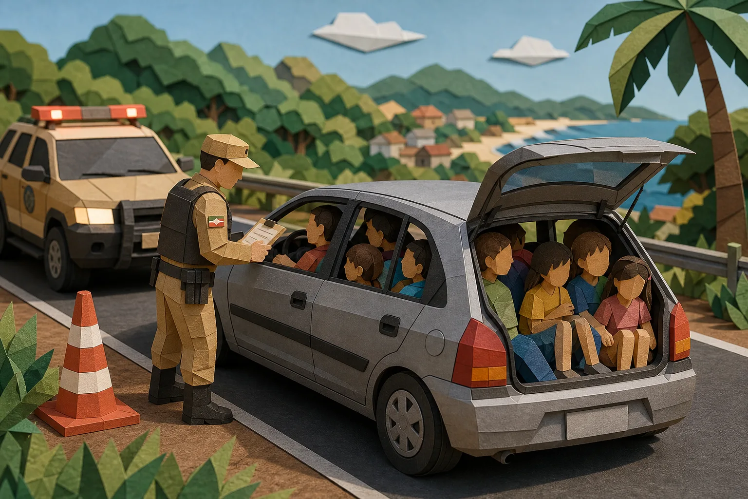PMRv flagra automóvel superlotado com crianças no bagageiro em Florianópolis