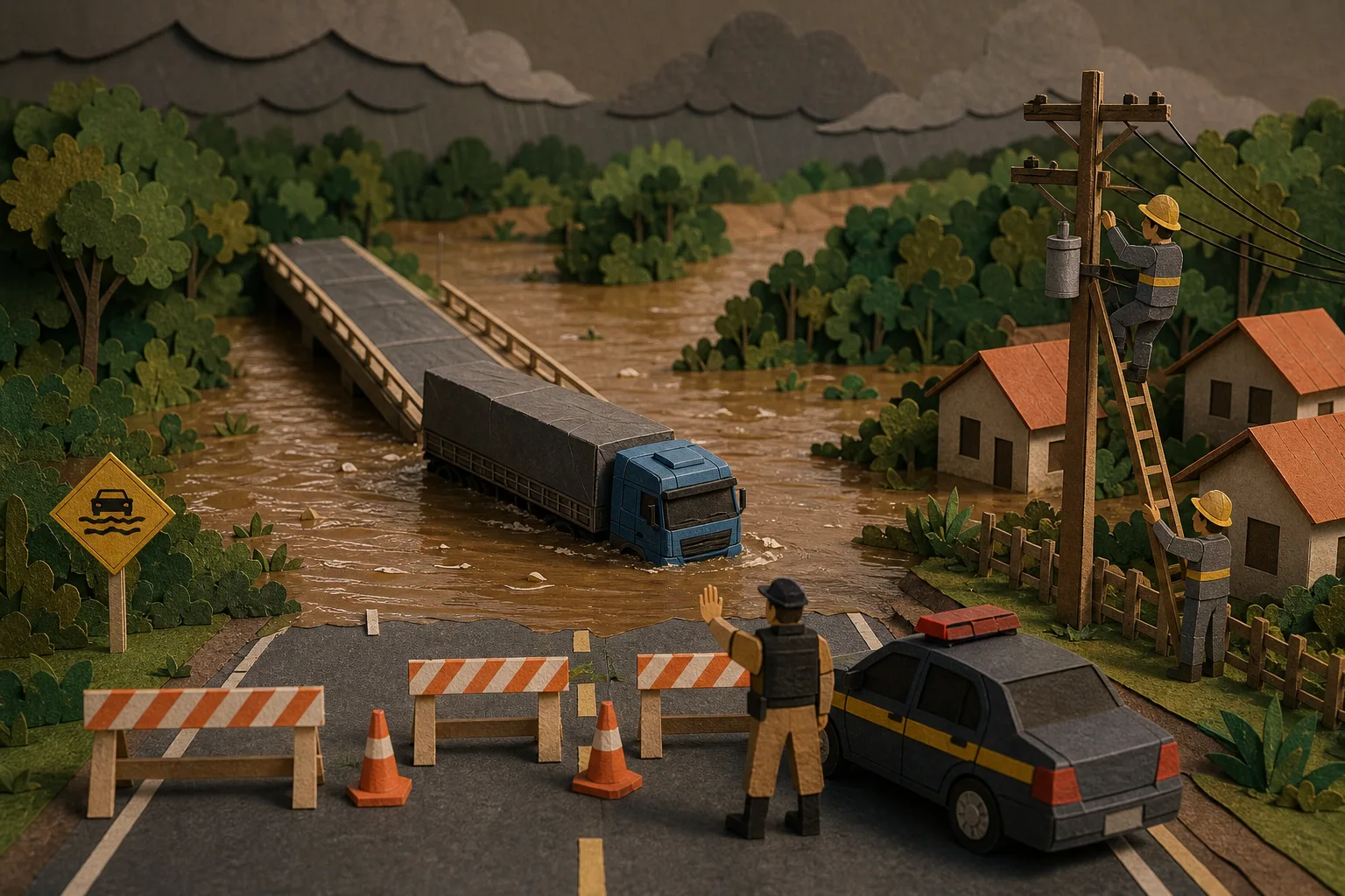 Ponte fica submersa na PR-554 e rodovia é interditada no Norte do Paraná