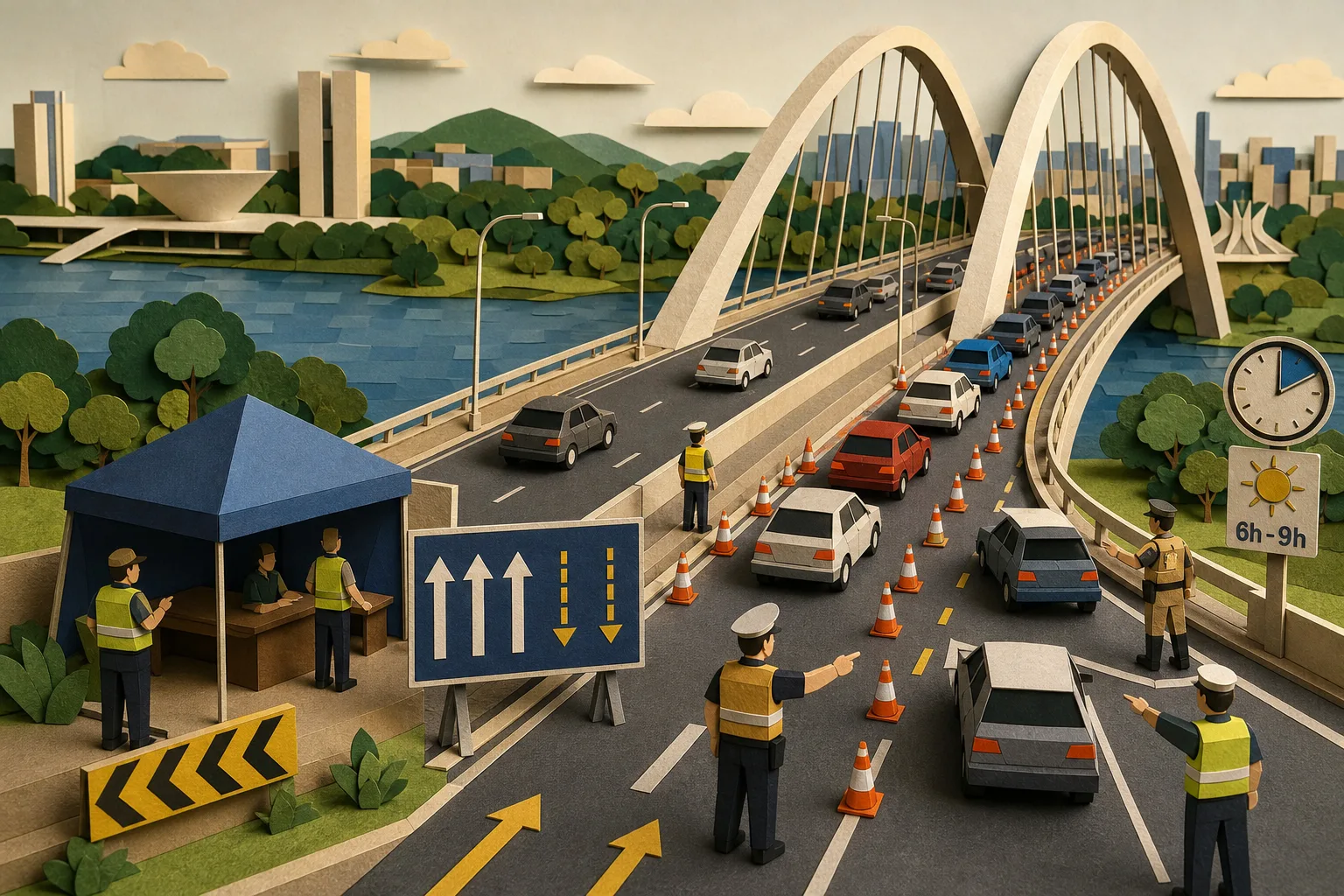 Ponte JK adota operação de contrafluxo matinal para desafogar trânsito em Brasília
