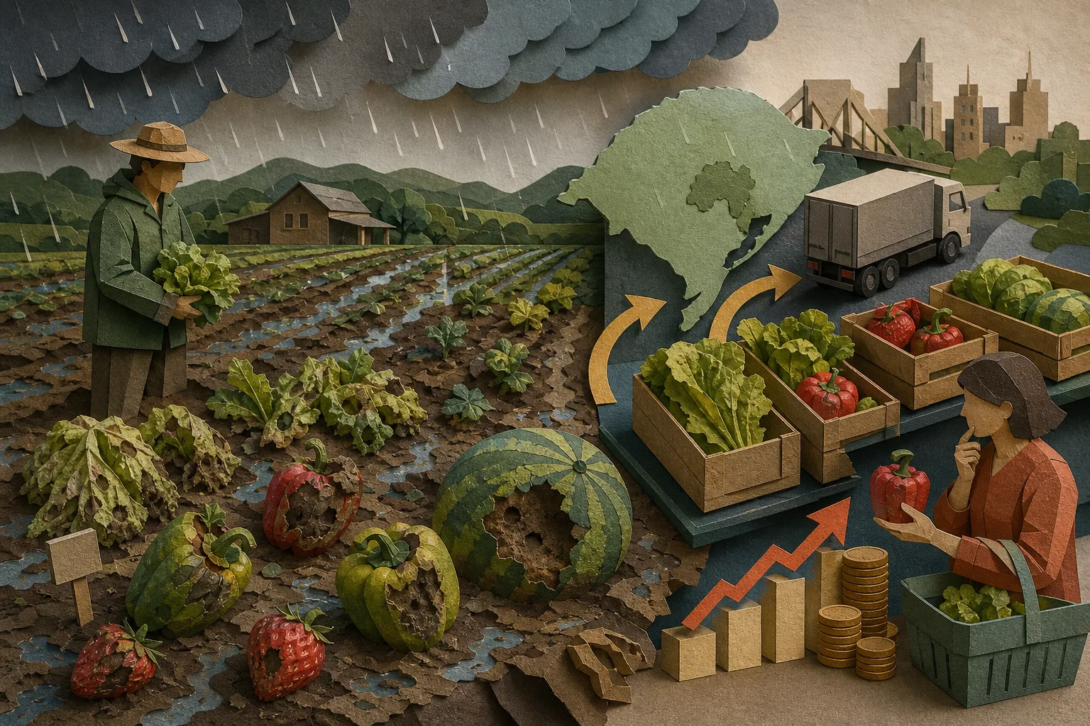 Precipitações constantes afetam safra de hortifrúti e encarecem produtos no RS
