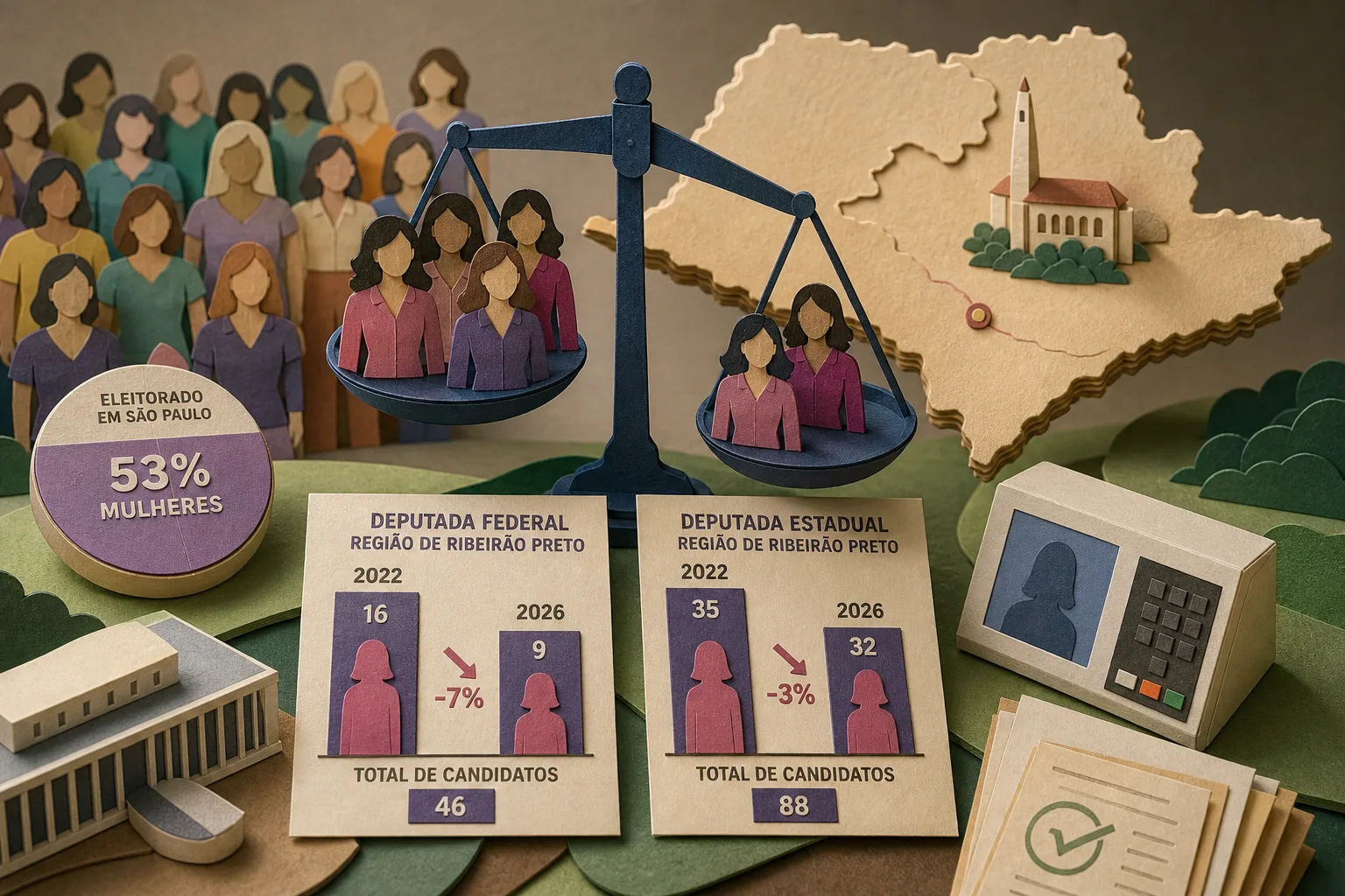 Presença de mulheres nas eleições diminui na região de Ribeirão Preto em 2026