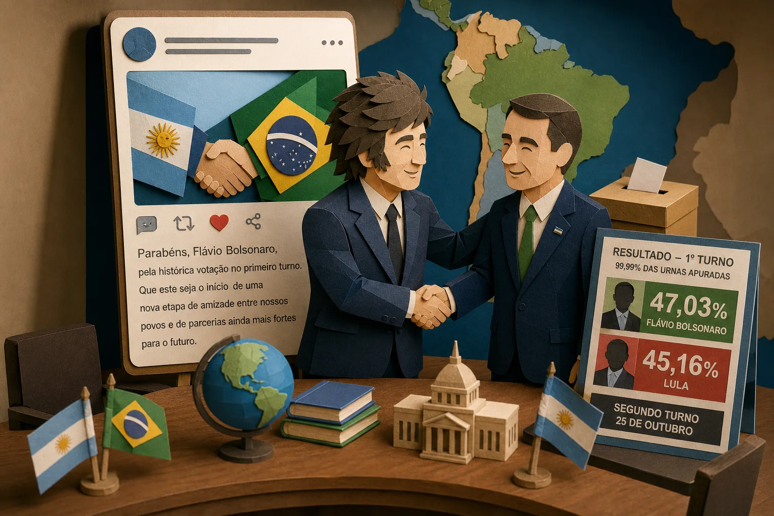 Presidente argentino cumprimenta Flávio Bolsonaro por avanço ao segundo turno
