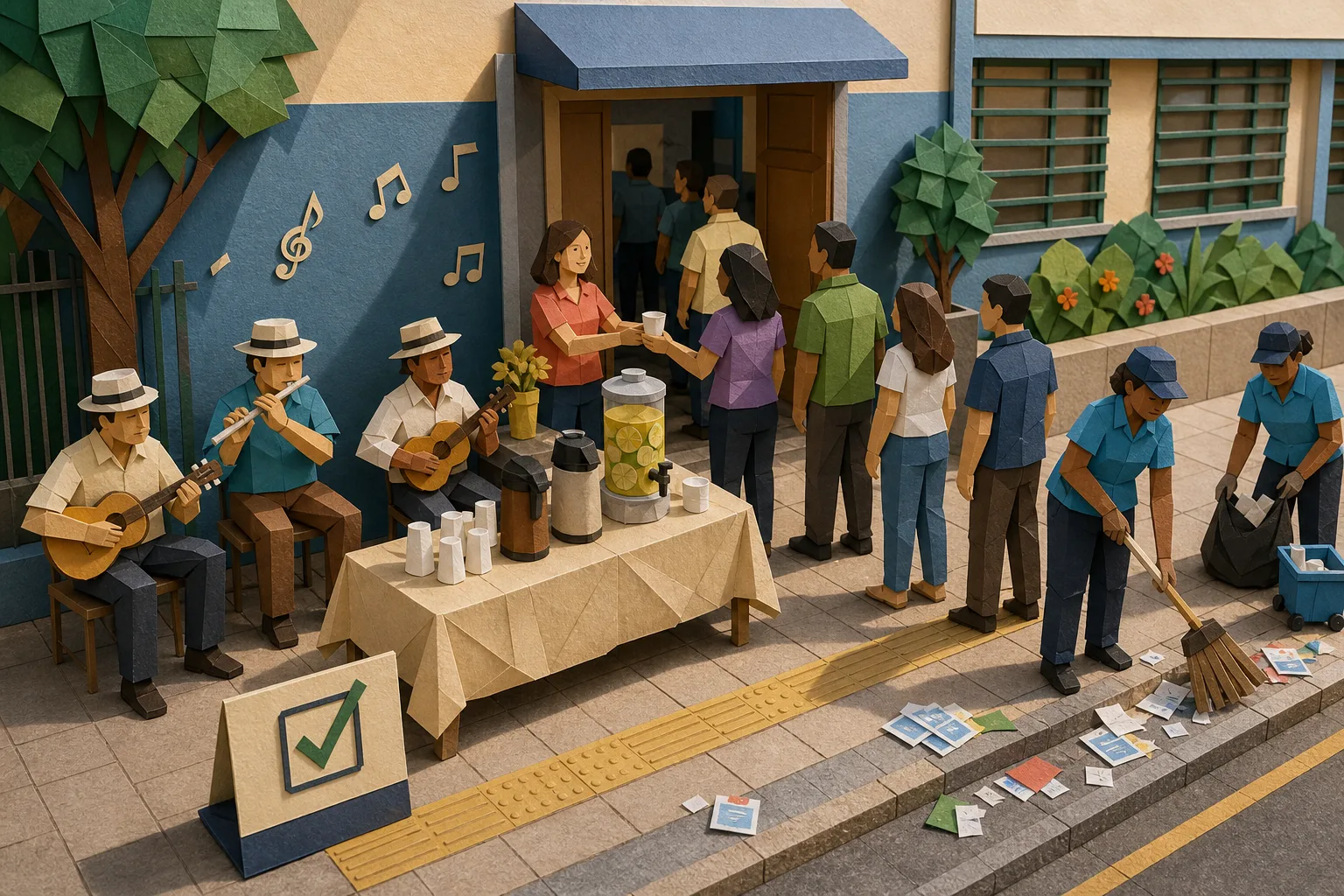 Principal colégio eleitoral de Limeira recepciona cidadãos com música e café