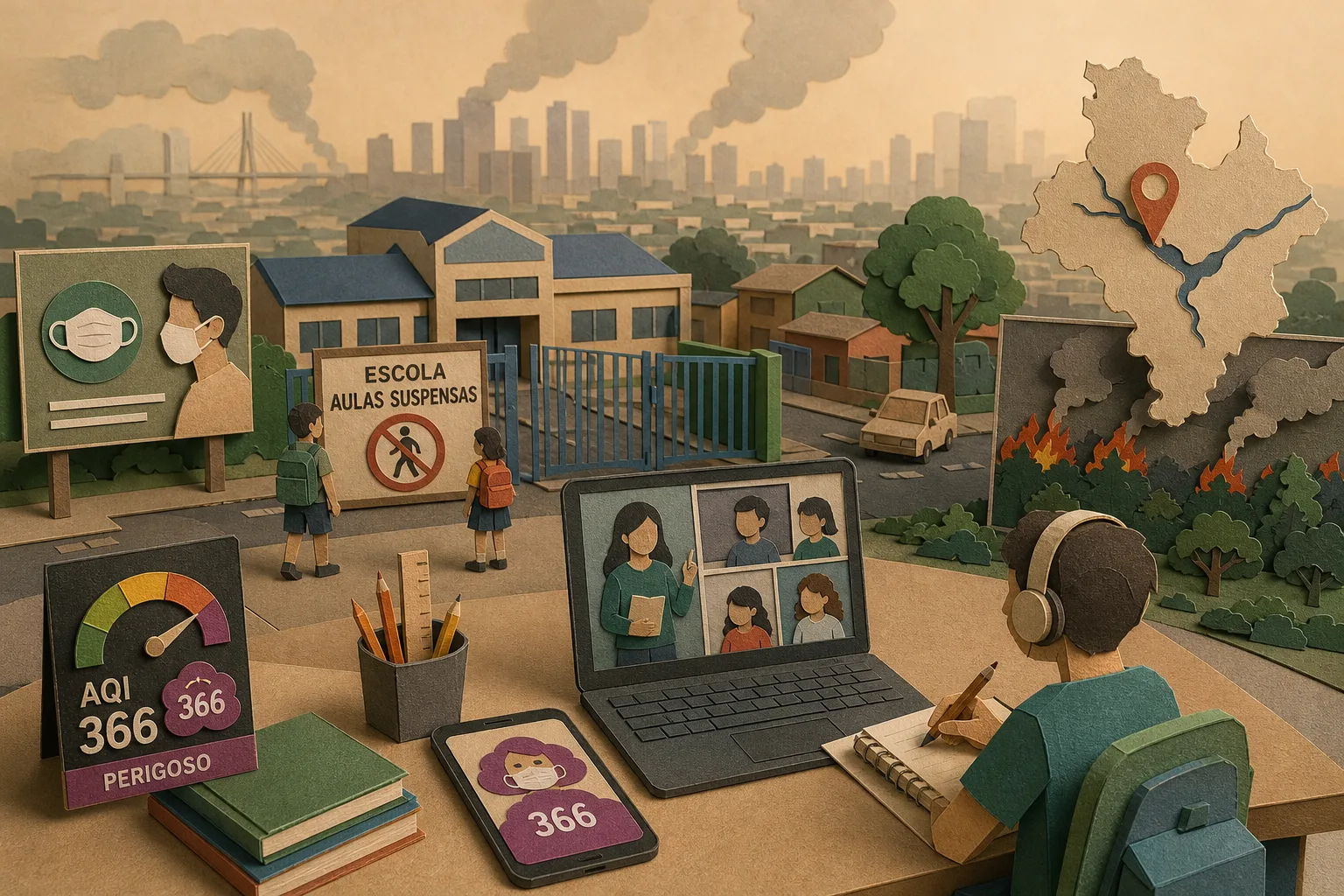 Qualidade do ar atinge nível perigoso e paralisa rotina escolar na capital do Amazonas