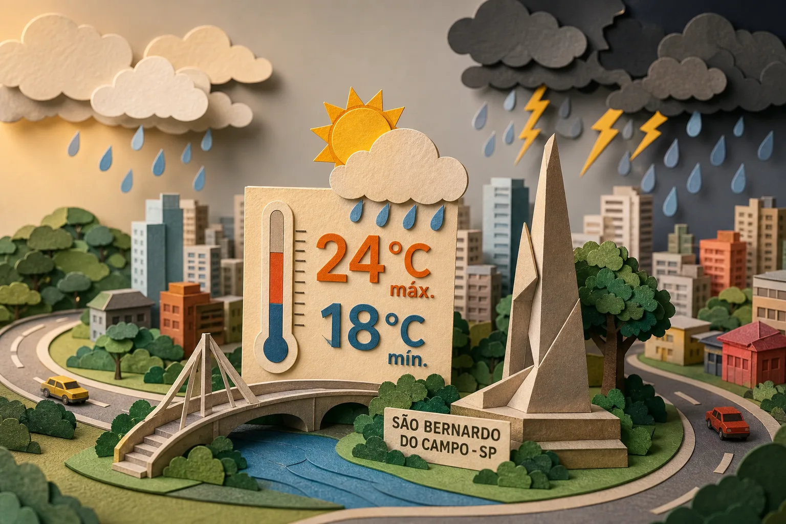 Quarta-feira terá pancadas de chuva e máxima de 24°C em São Bernardo do Campo