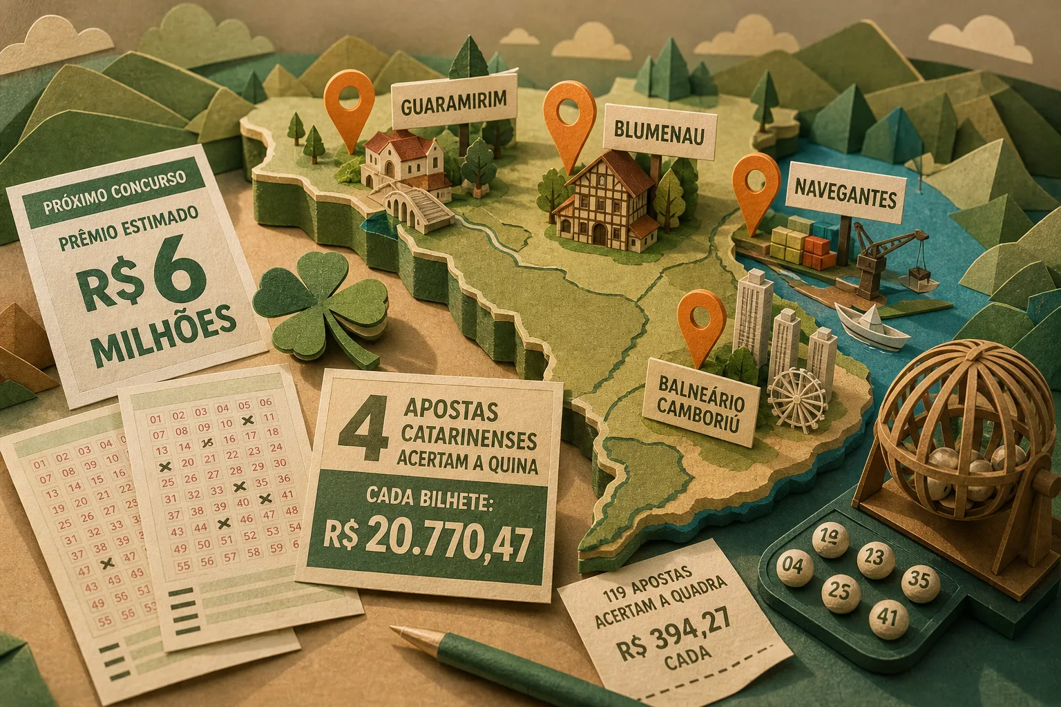 Quatro apostas de Santa Catarina acertam a quina da Mega-Sena e levam R$ 20 mil