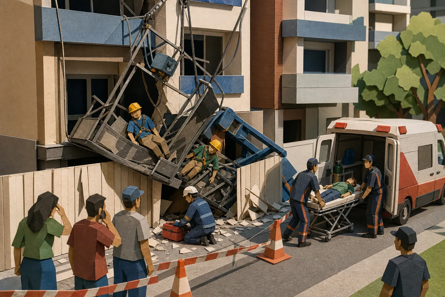 Queda de andaime elétrico em fachada de edifício deixa dois operários feridos no ES