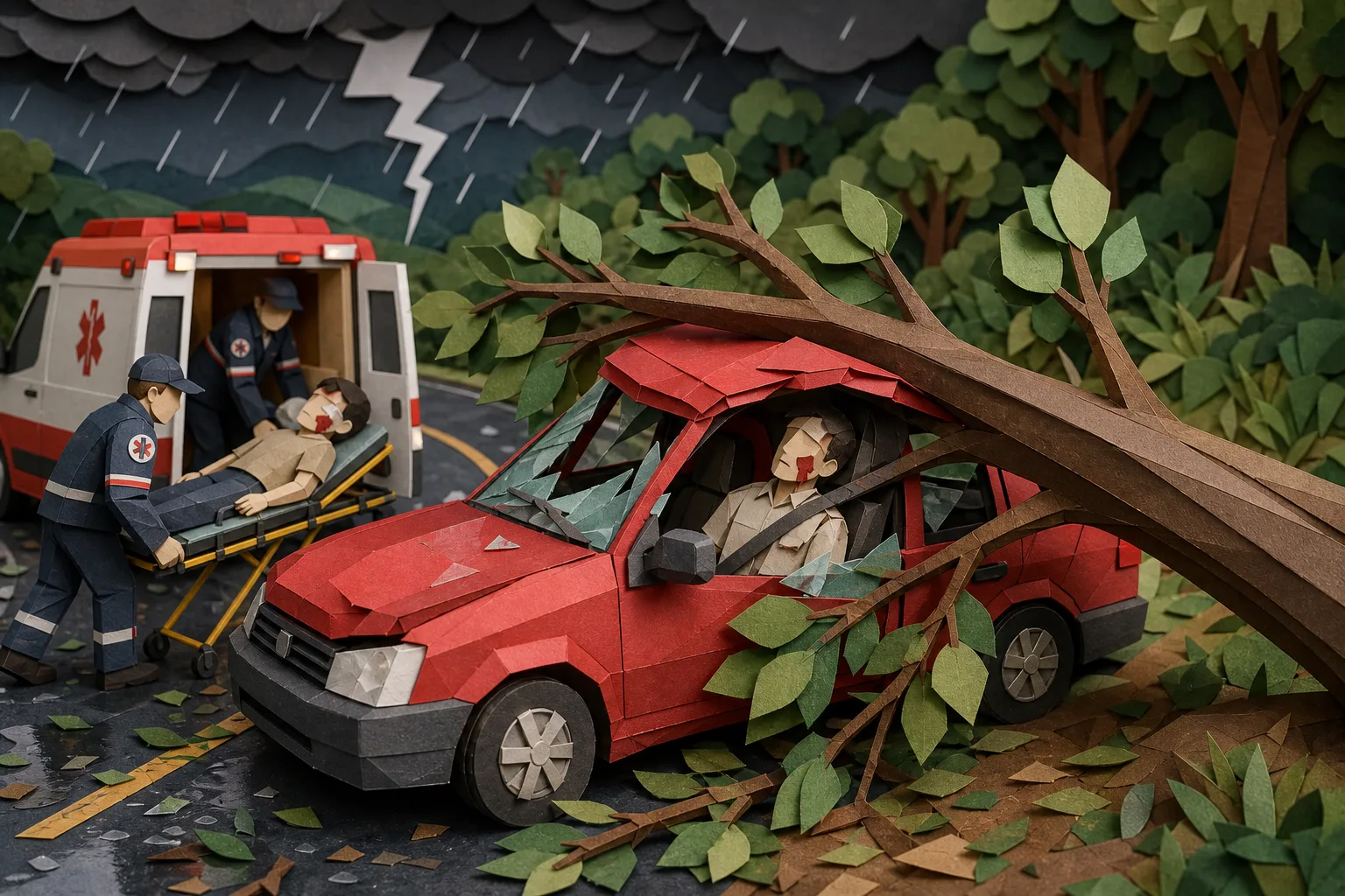 Queda de árvore sobre automóvel atinge passageiro durante temporal no Paraná