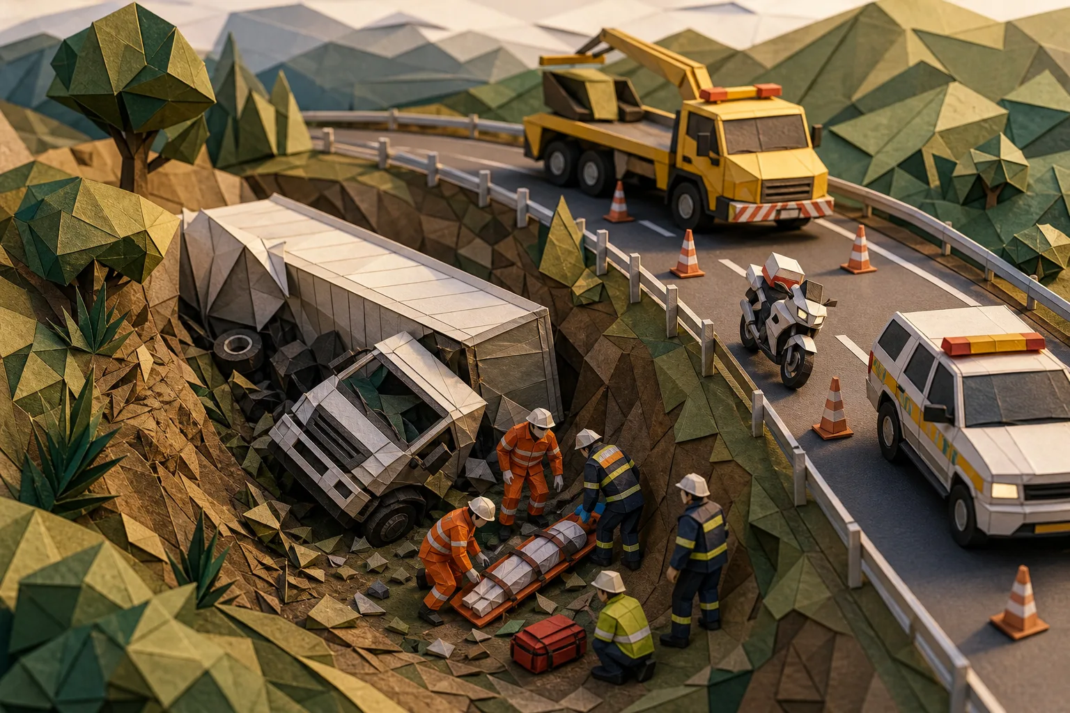 Queda de veículo de carga em barranco deixa ferido grave na rodovia SP-52 em Cruzeiro