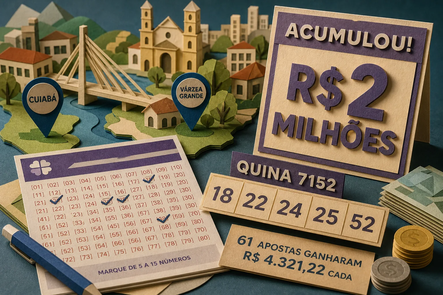 Quina 7152 acumula em R$ 2 milhões e premia bilhetes de Cuiabá e Várzea Grande