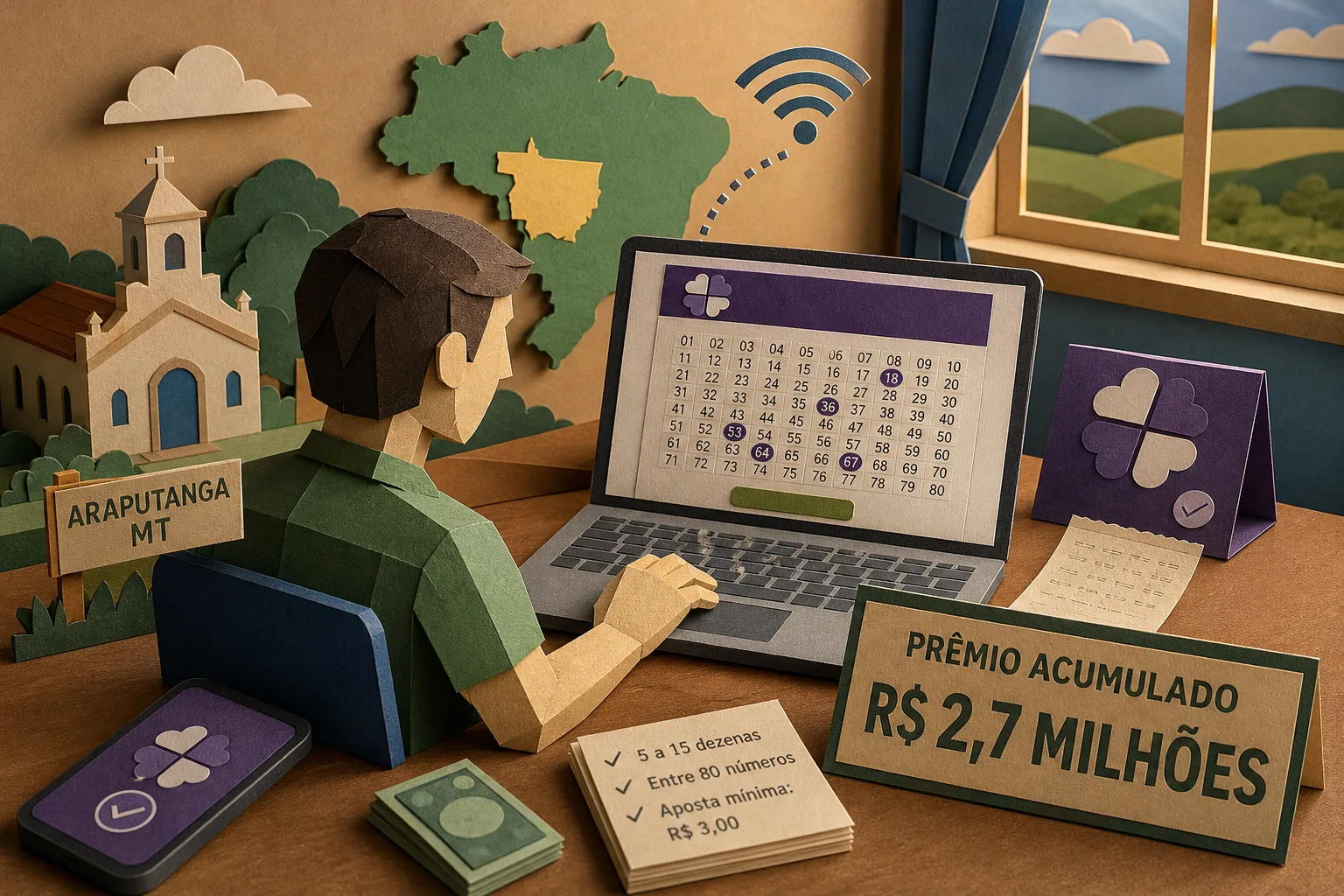 Quina acumula em R$ 2,7 milhões e jogo feito pela internet em MT fatura quadra