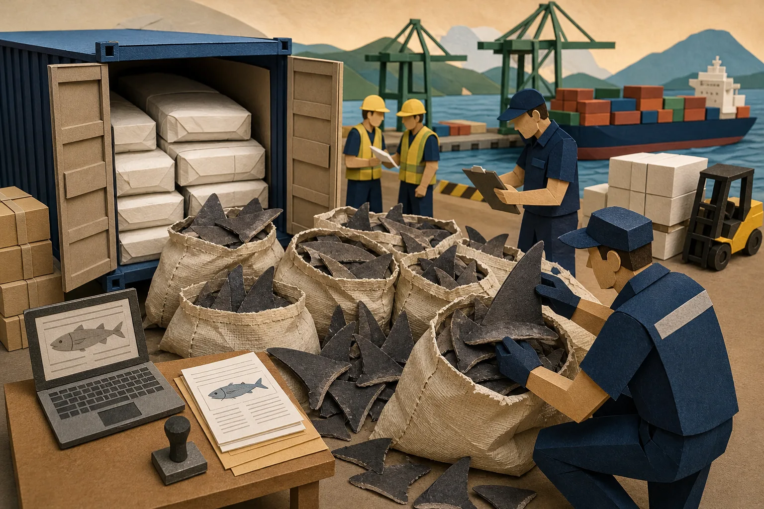 Receita Federal intercepta 17 toneladas de barbatanas de tubarão em porto de SC