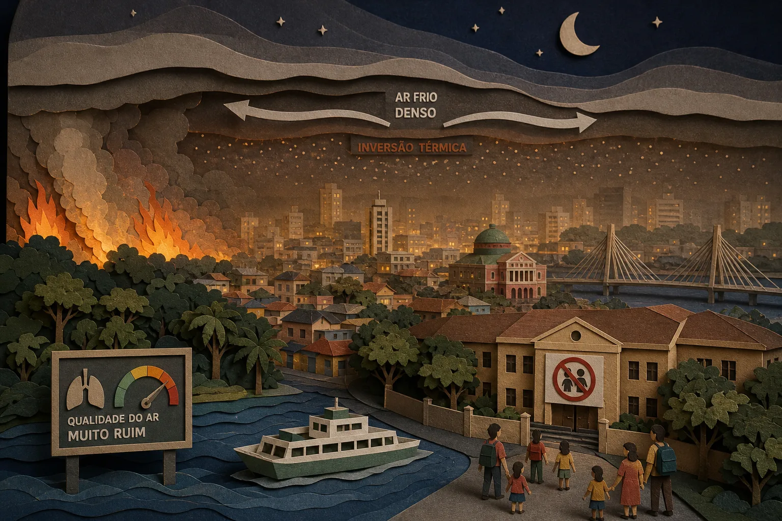 Resfriamento noturno retém fumaça de queimadas e piora qualidade do ar em Manaus