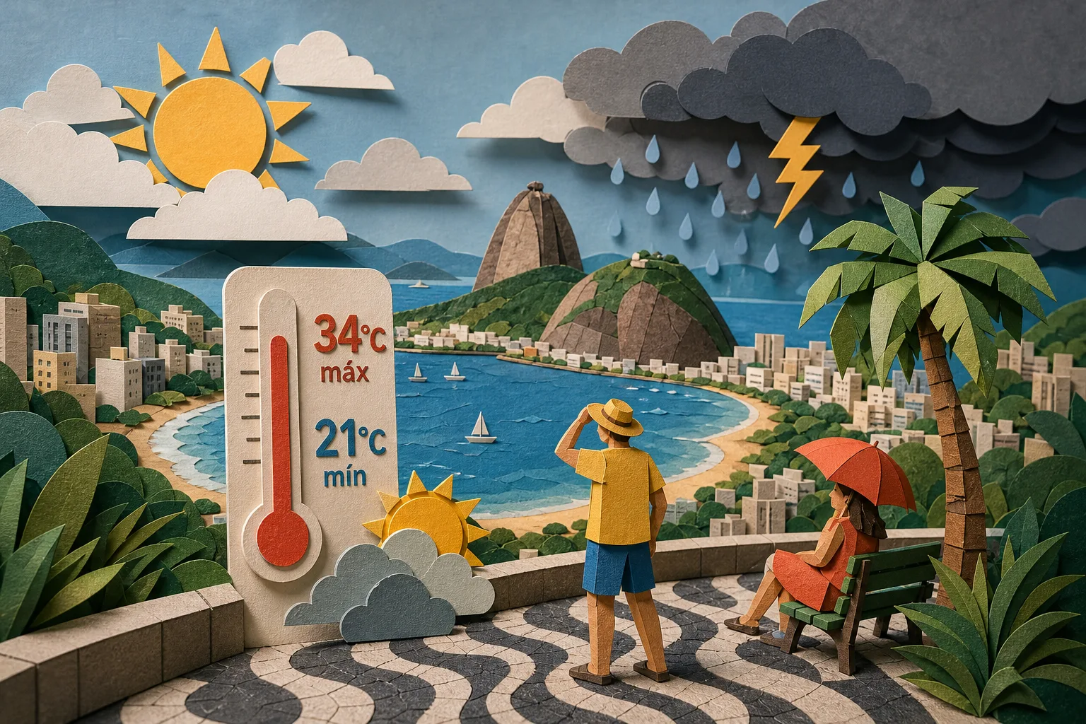 Rio de Janeiro tem domingo de calor com máxima de 34ºC e pancadas de chuva