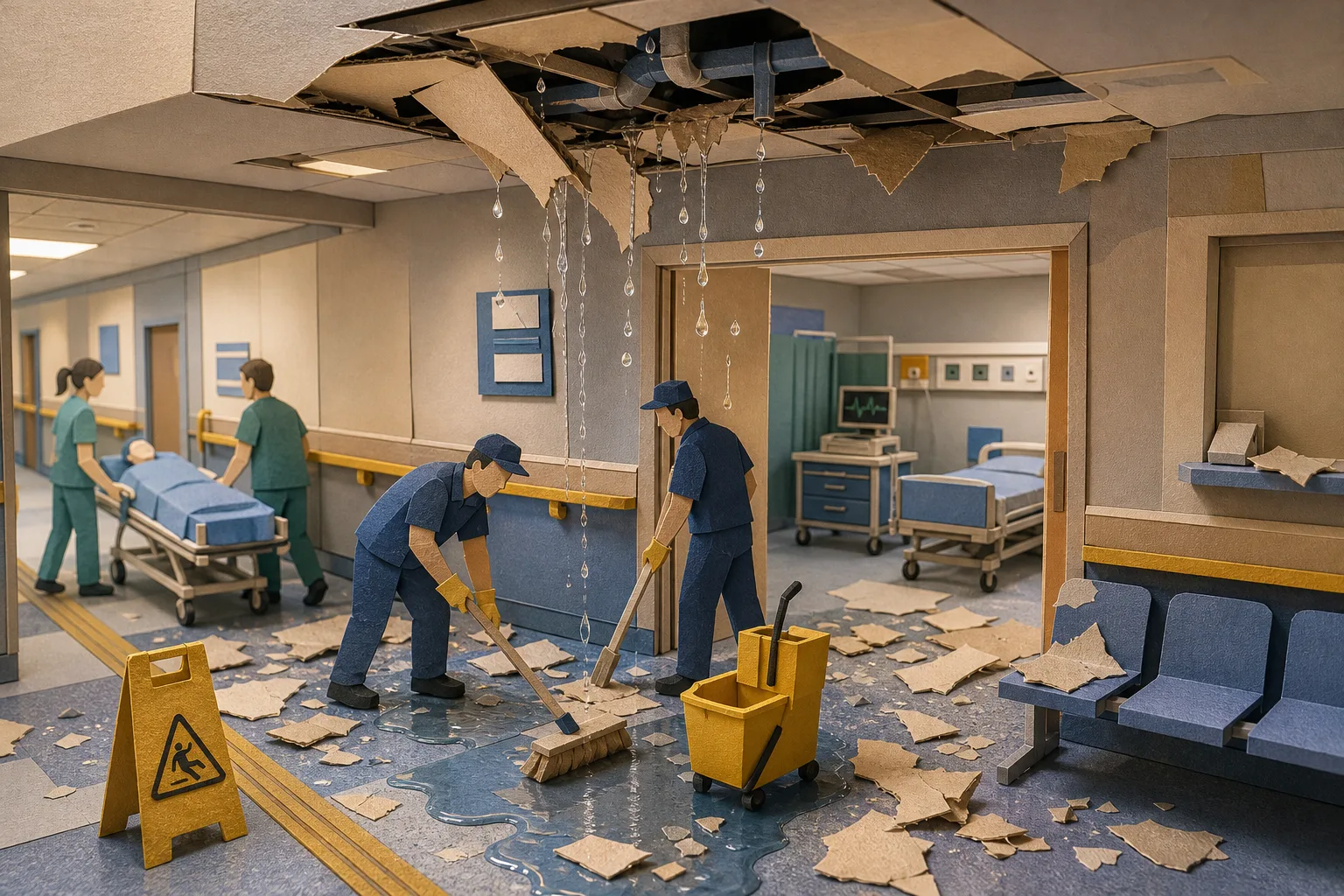 Rompimento de cano faz teto ceder dentro de hospital municipal em Campinas