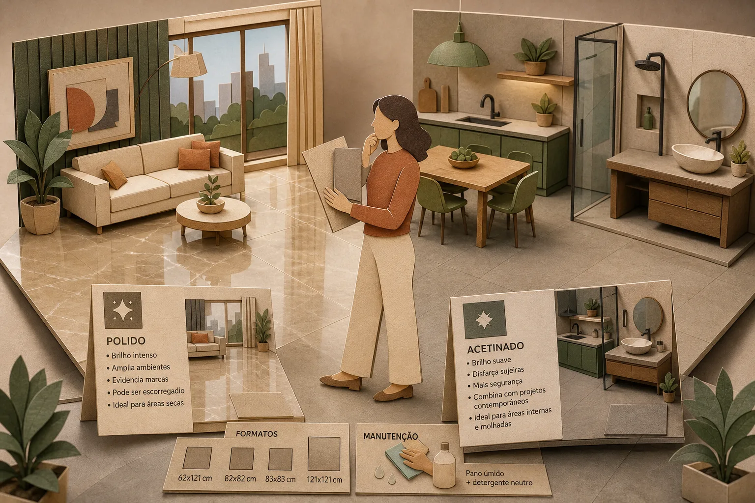 Saiba como escolher o acabamento ideal de porcelanato para cada ambiente