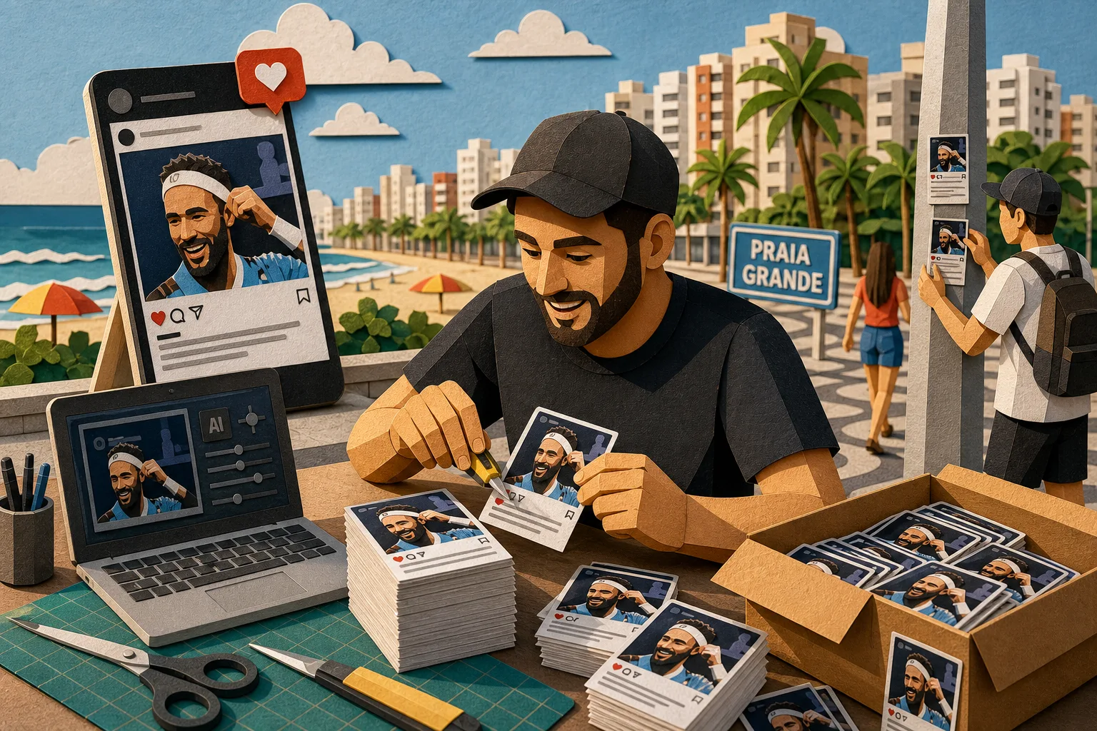 Santista cria centenas de adesivos com reação de Neymar em post e distribui no litoral