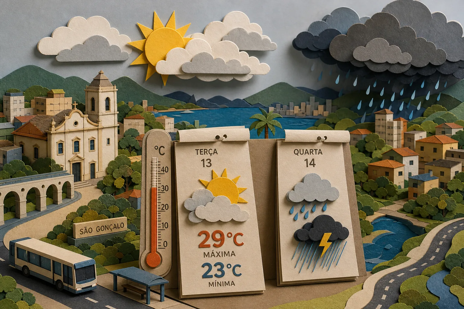 São Gonçalo tem céu nublado e temperatura máxima de 29°C nesta terça-feira