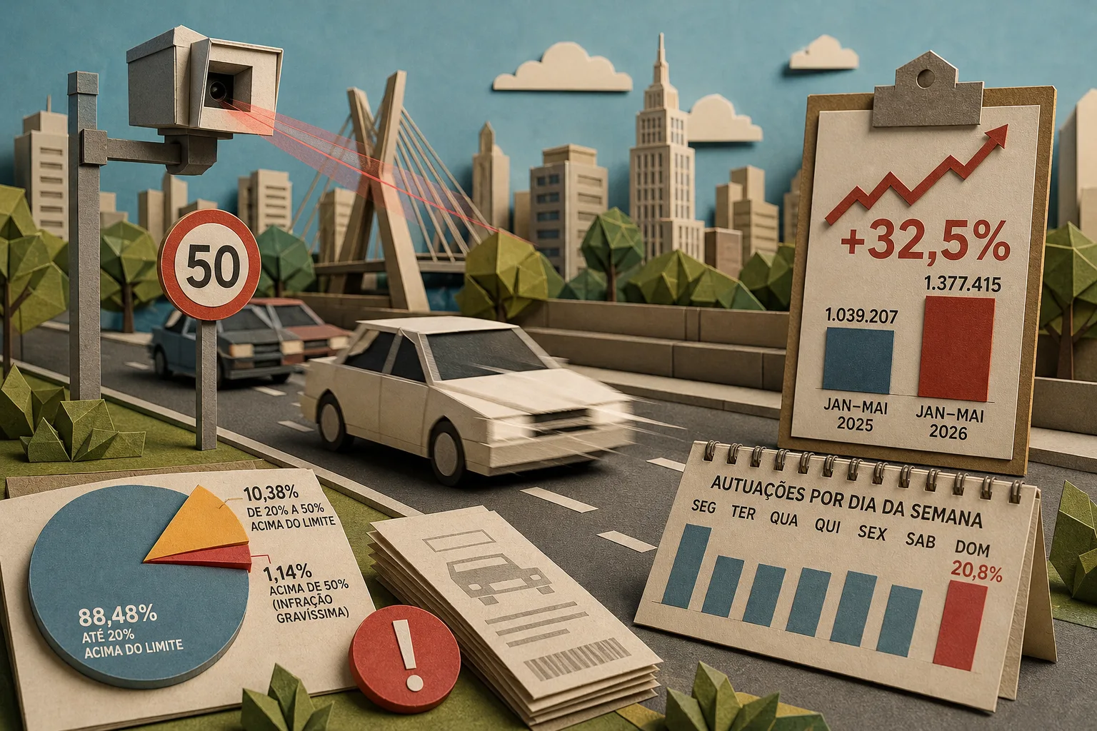 São Paulo registra alta de 32,5% em autuações por velocidade no início de 2026