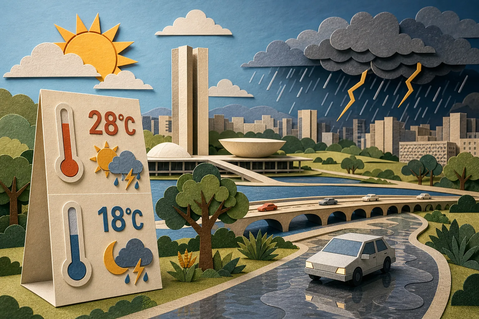 Sexta-feira em Brasília terá máxima de 28ºC e pancadas de chuva com trovoadas