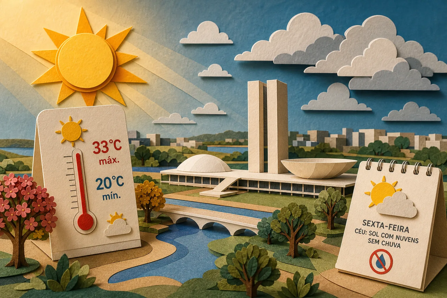 Sexta-feira em Brasília terá sol, nebulosidade à tarde e máxima de 33ºC
