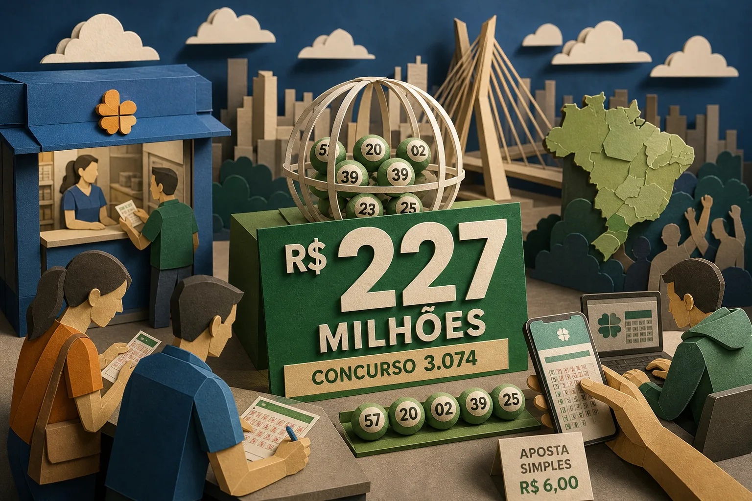 Sorteio do concurso 3.074 da Mega-Sena pode pagar prêmio de R$ 227 milhões