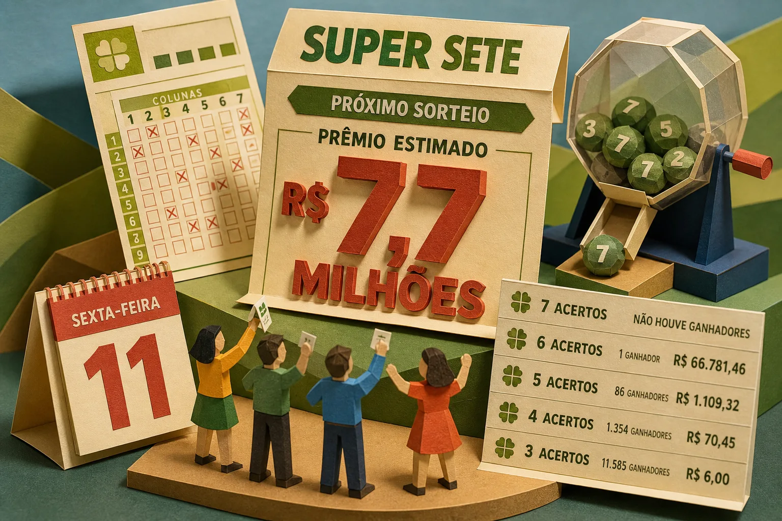 Super Sete acumula e valor estimado sobe para R$ 7,7 milhões no próximo sorteio