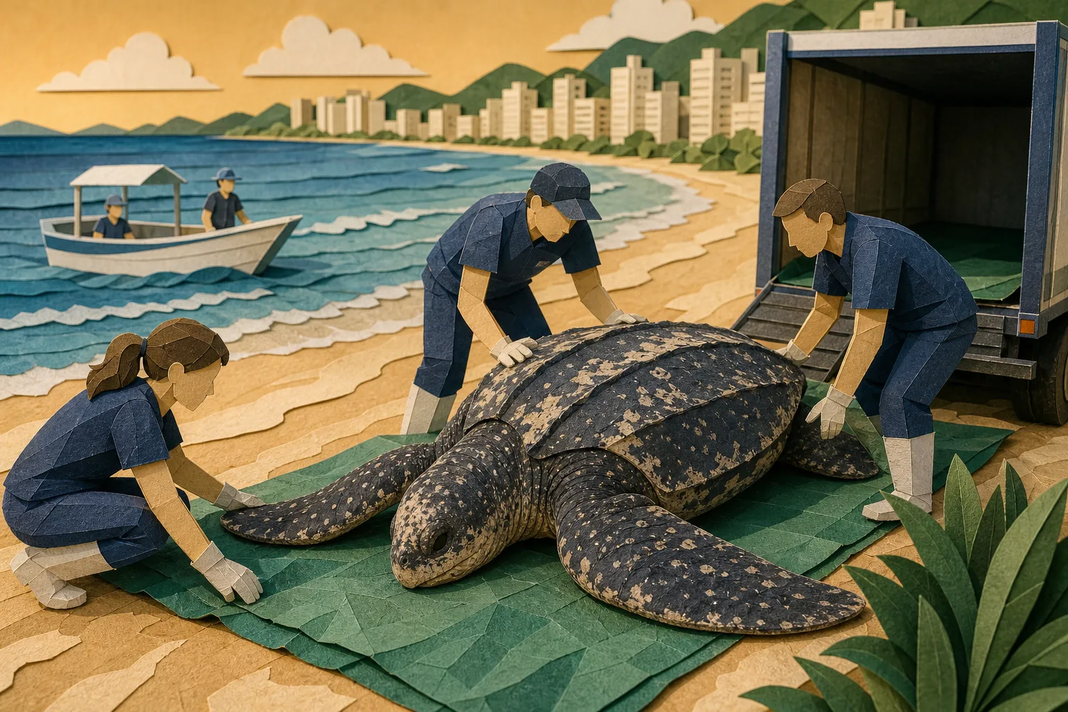 Tartaruga-de-couro de 280 quilos é localizada sem vida em Guarujá