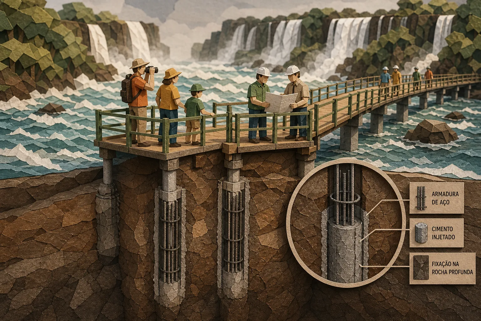 Técnica com estacas-raiz garante resistência da passarela nas Cataratas do Iguaçu