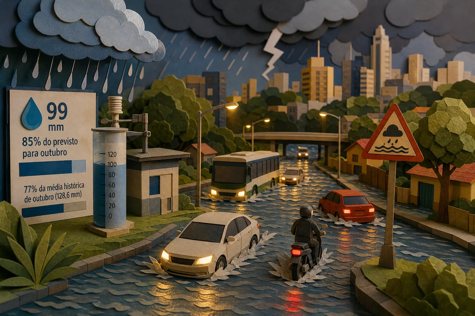 Temporal em Cuiabá acumula quase toda a média de chuva prevista para outubro