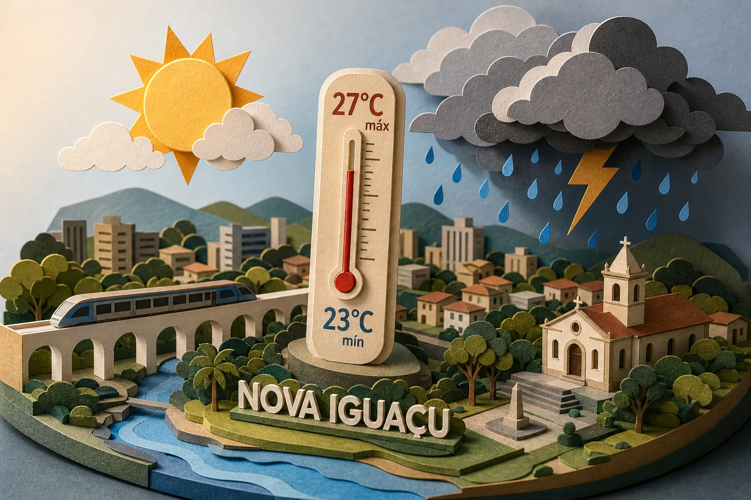 Termômetros atingem 27ºC em Nova Iguaçu com aumento de nuvens e pancadas