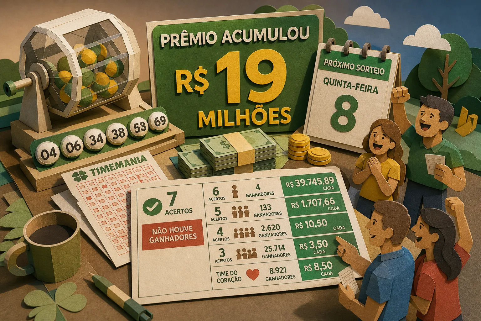 Timemania acumula no concurso 2451 e prêmio principal vai a R$ 19 milhões