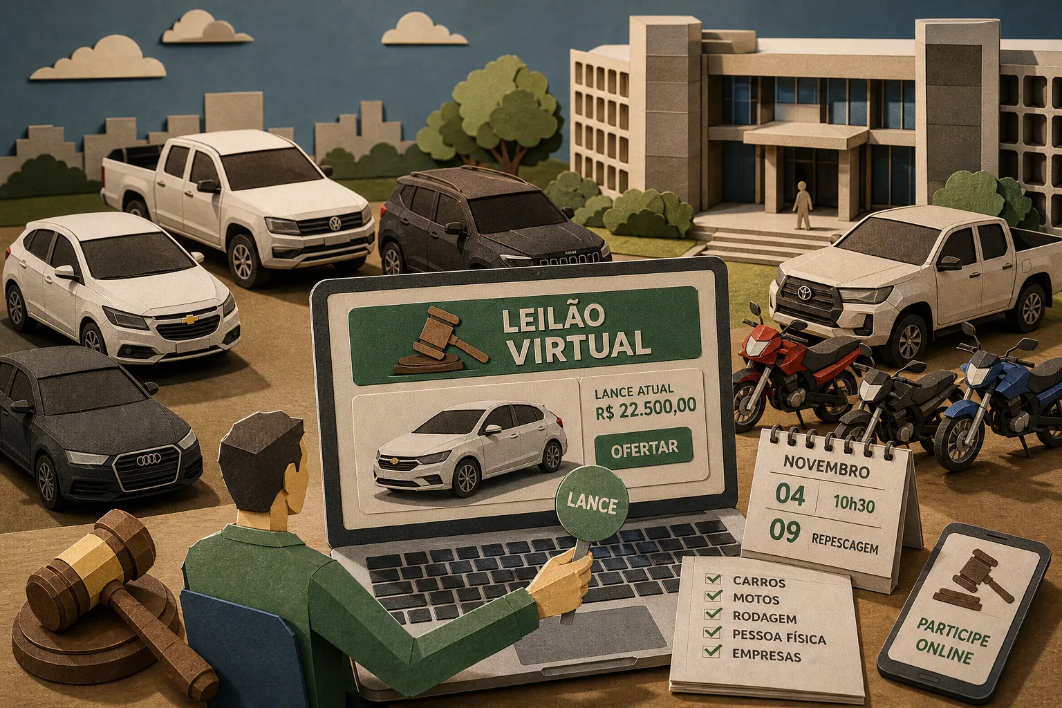 TJGO abre leilão virtual de 500 veículos com valores abaixo da tabela Fipe