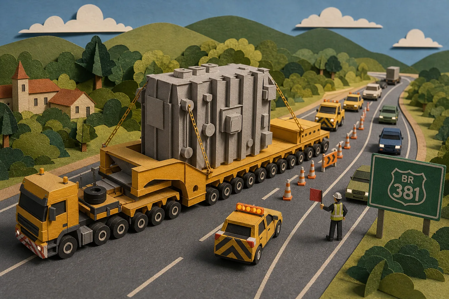 Transporte de megatransformador altera o trânsito na BR-381 no Sul de Minas