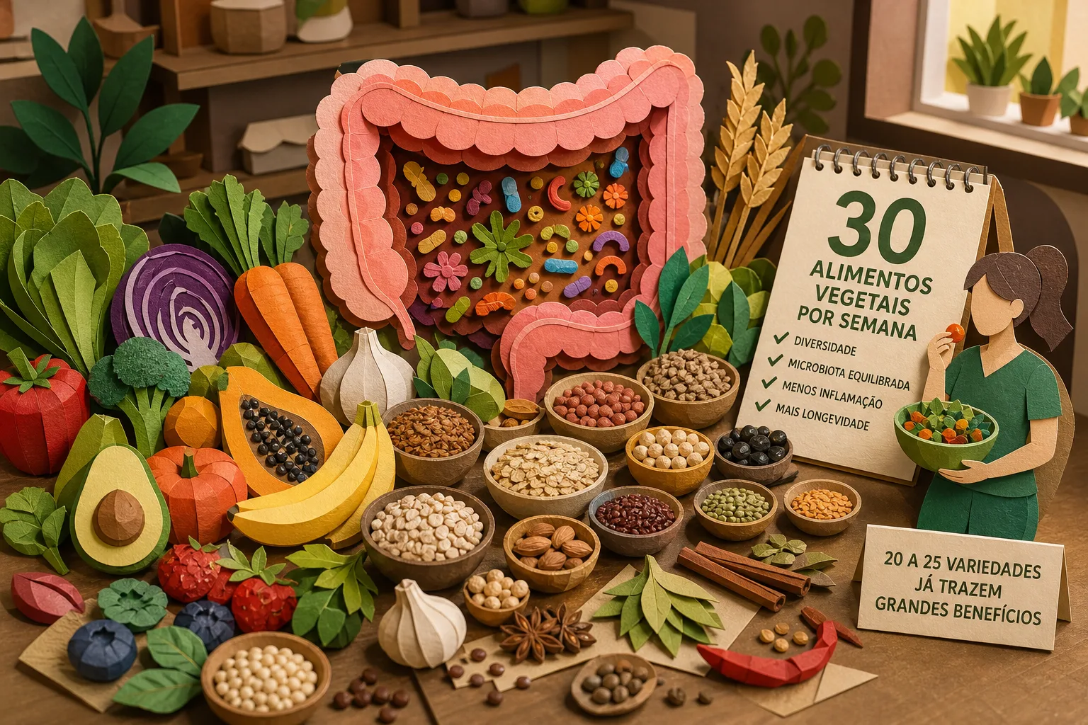 Variedade de 30 alimentos vegetais por semana melhora a saúde do intestino