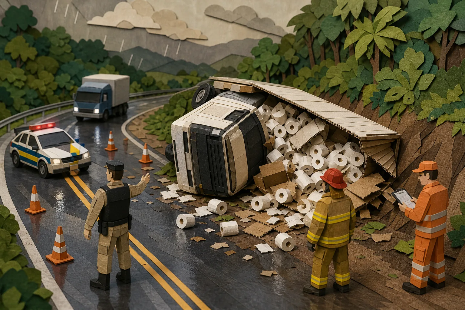 Veículo com carga de papel higiênico tomba na BR-356 em Itabirito