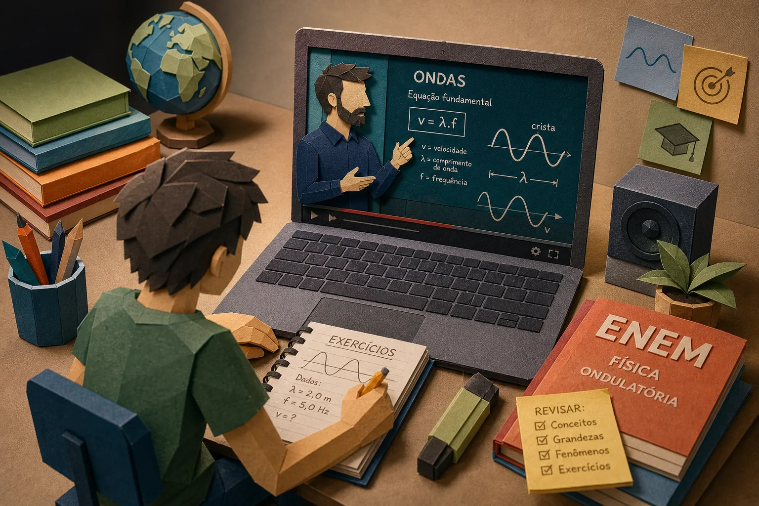 Videoaula de física revisa conceitos de ondulatória e exercícios para o Enem