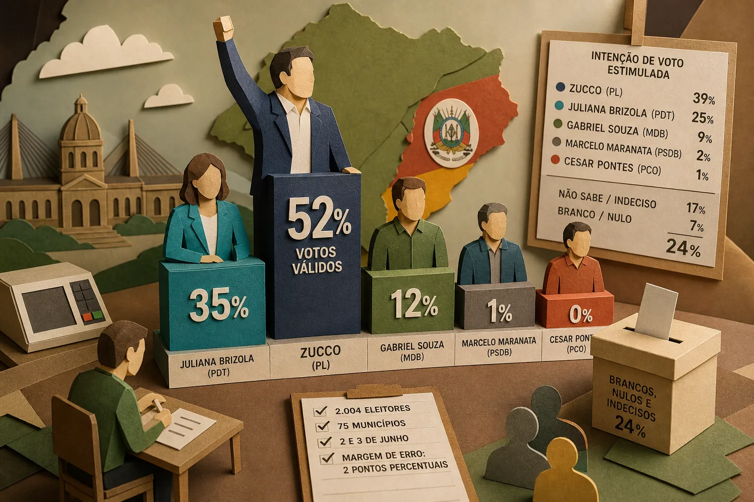 Zucco lidera disputa ao governo do Rio Grande do Sul e soma 52% dos votos válidos